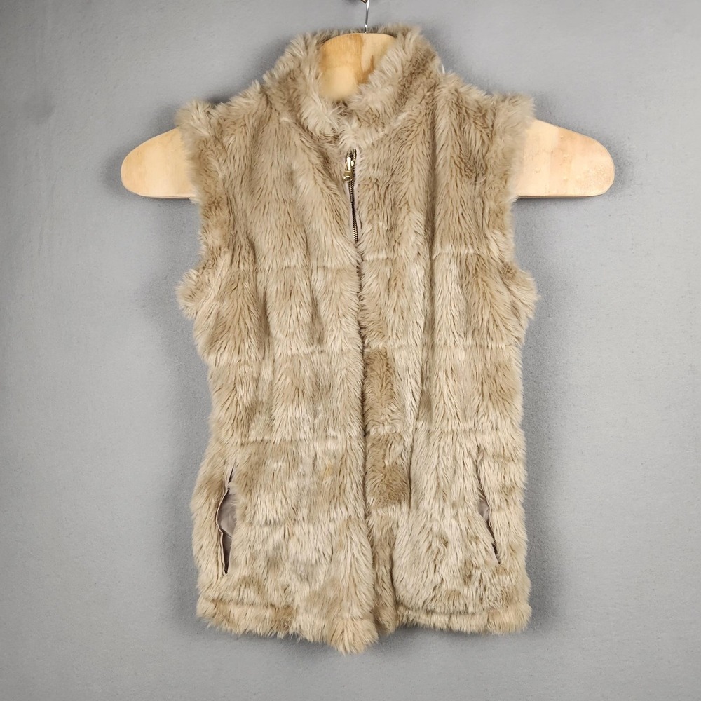 Bagatelle Vest Womens Small Beige Faux Fur Knit Back Zip Pockets Mixed Media